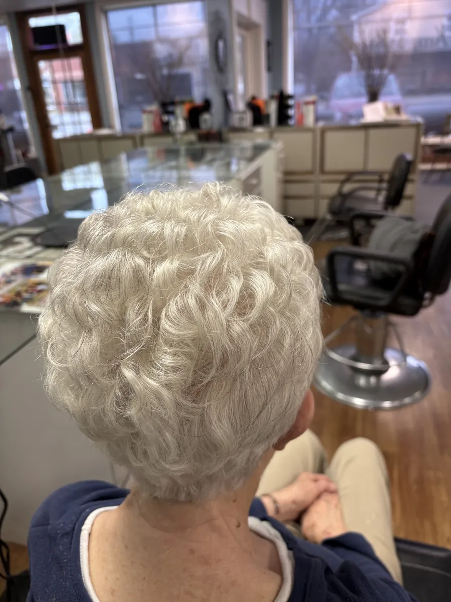 Soft silver curls, back view